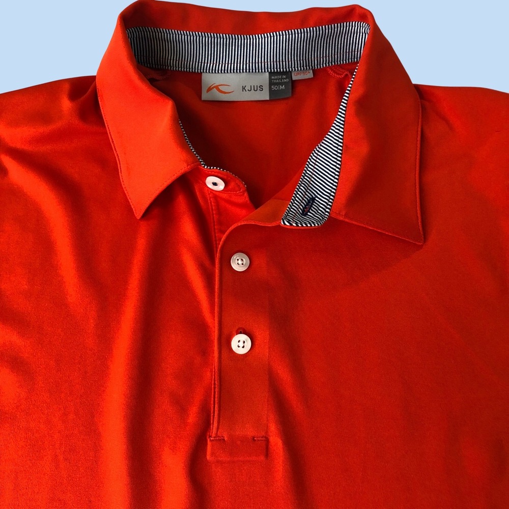 KJUS Soren Solid Golf Polo Shirt Men 50  M (Large US) Orange Performance Stretch